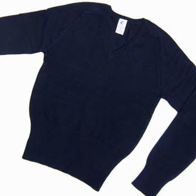 Girls Navy Cotton V-Neck Pullover