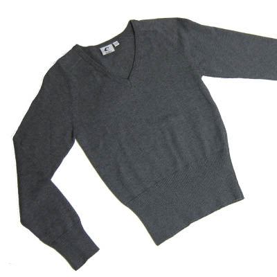 Girls Grey Cotton V-Neck Pullover