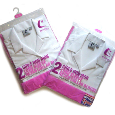 Girls Long Sleeved Rever Collar Blouse – Twin Pack – White