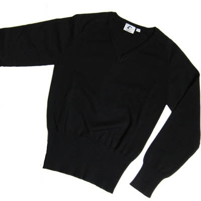 Girls Black Cotton V-Neck Pullover