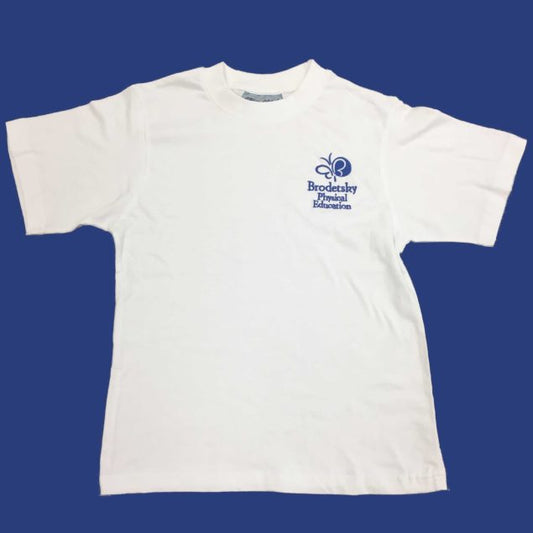 Brodetsky White P.E Tee Shirt w/Logo