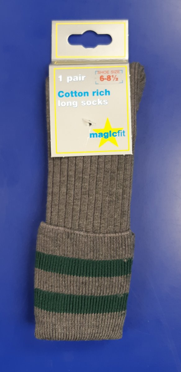 Richmond House Grey/Bottle Green Trimmed Day Socks 3/4 Length