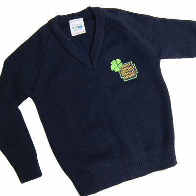 St Theresa's Navy V-Neck Knitted Pullover With Logo